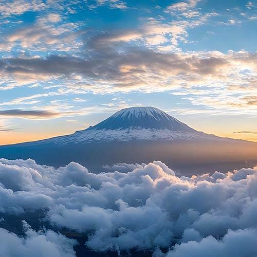 Aerial panorama of Mount Kilimanjaro Tanzania surrounded by clouds Aerial panorama of Mount Kilimanjaro Tanzania surrounded by clouds